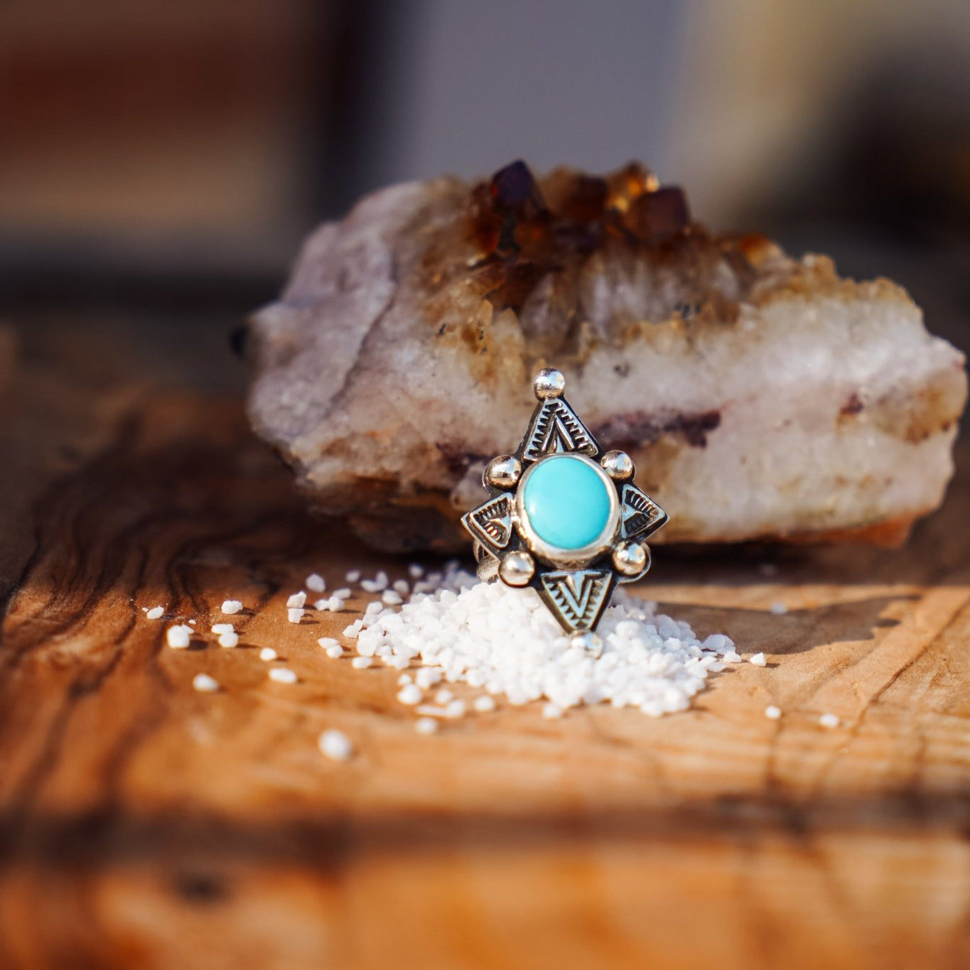 The Venus Ring in Campitos Turquoise (Size 6.5) - Golden Road Crafted