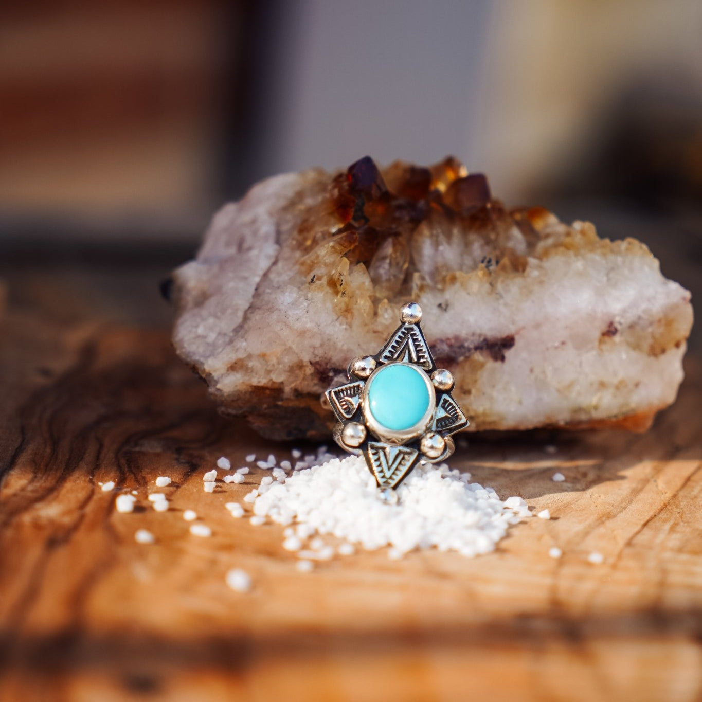 The Venus Ring in Campitos Turquoise (Size 6.5) - Golden Road Crafted