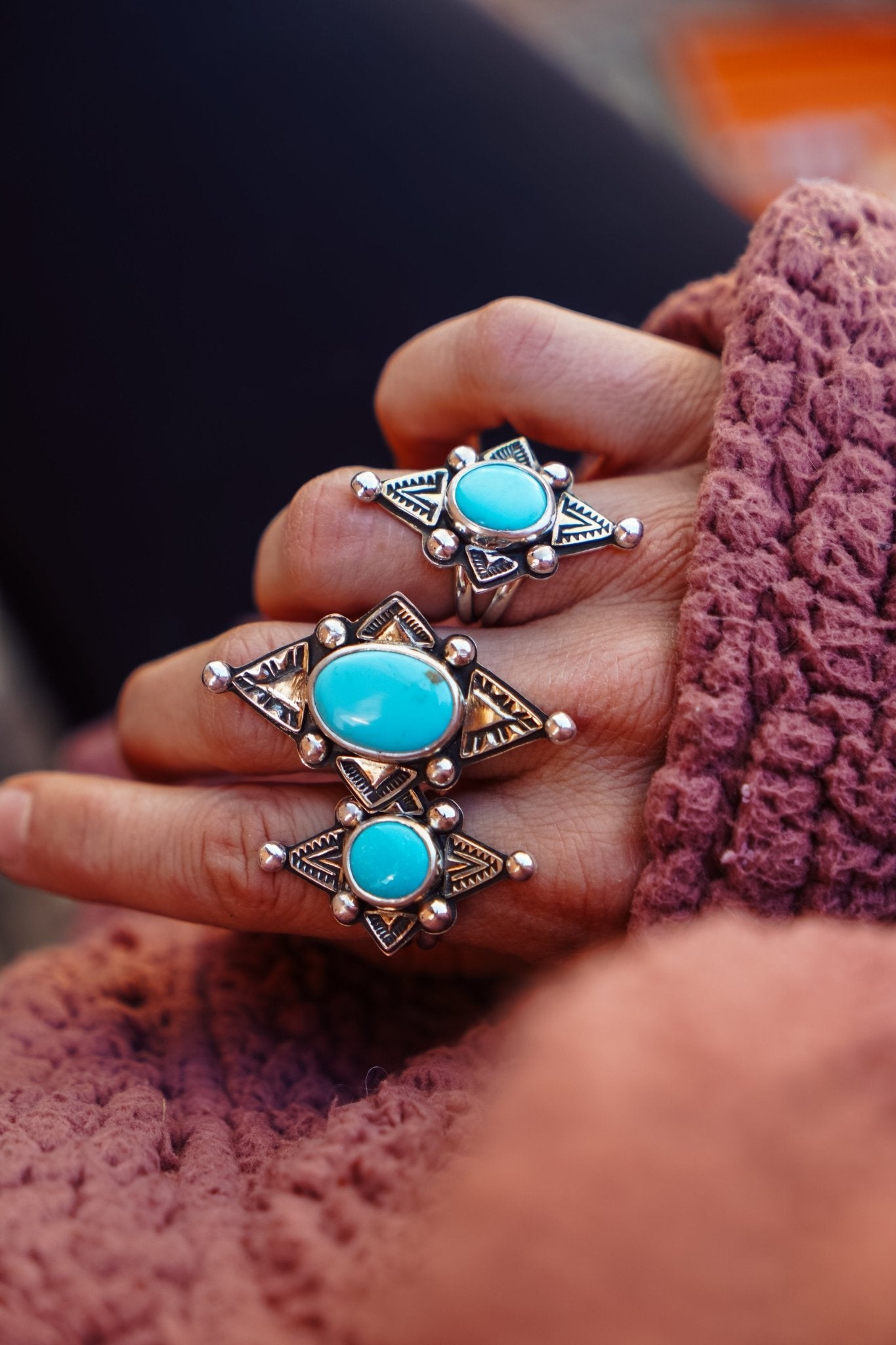 The Venus Ring in Campitos Turquoise (Size 8) - Golden Road Crafted