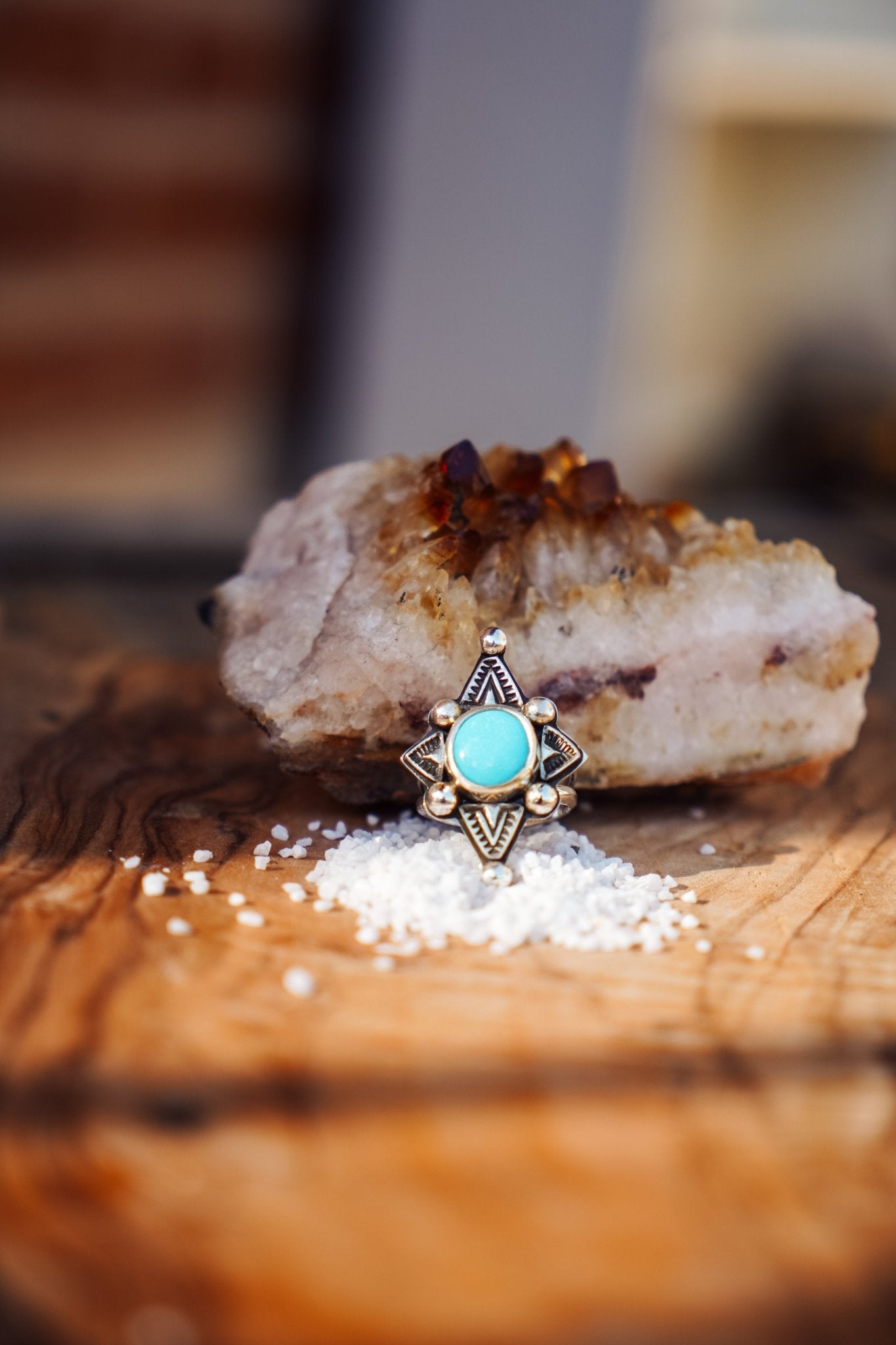 The Venus Ring in Campitos Turquoise (Size 8) - Golden Road Crafted