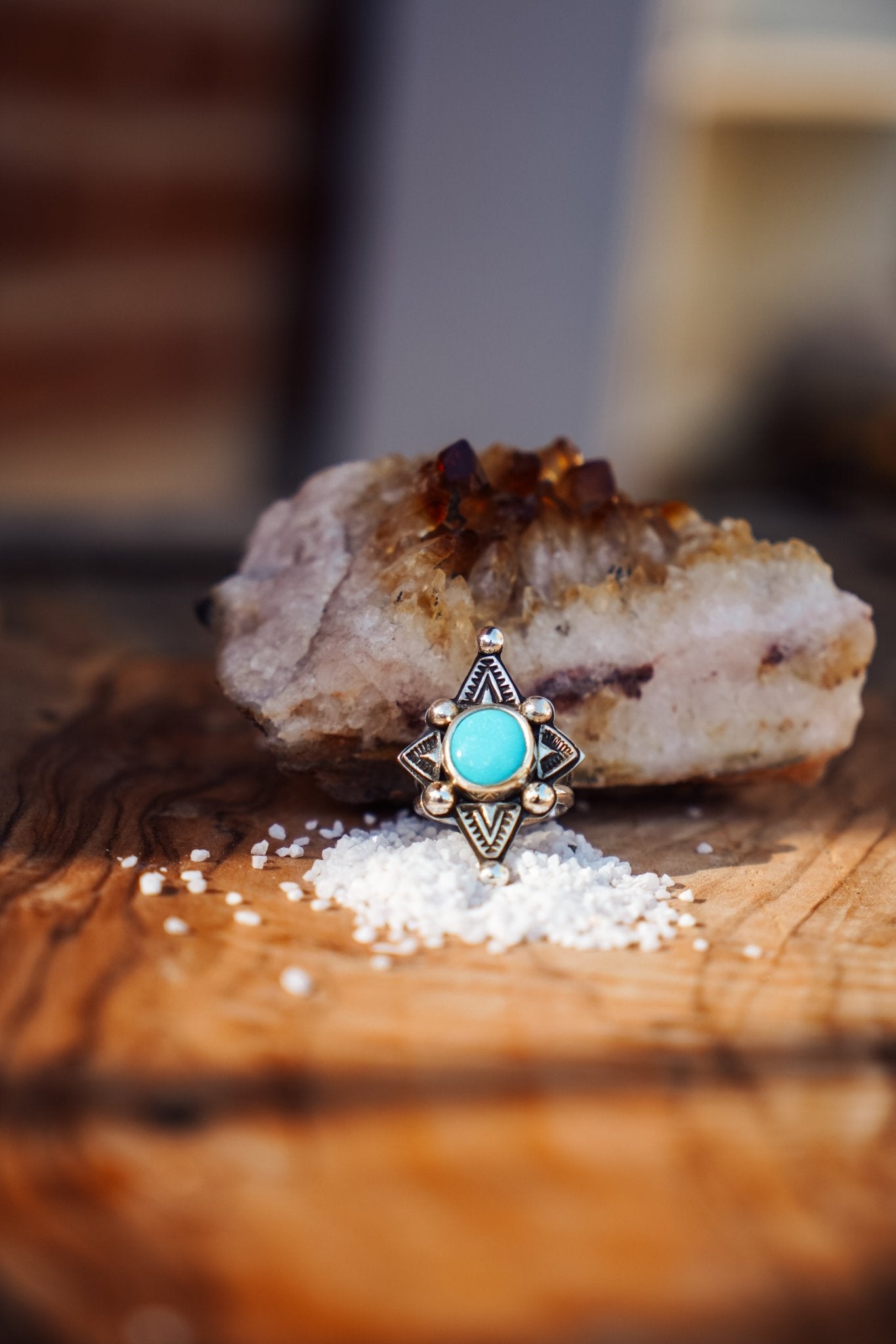 The Venus Ring in Campitos Turquoise (Size 8) - Golden Road Crafted