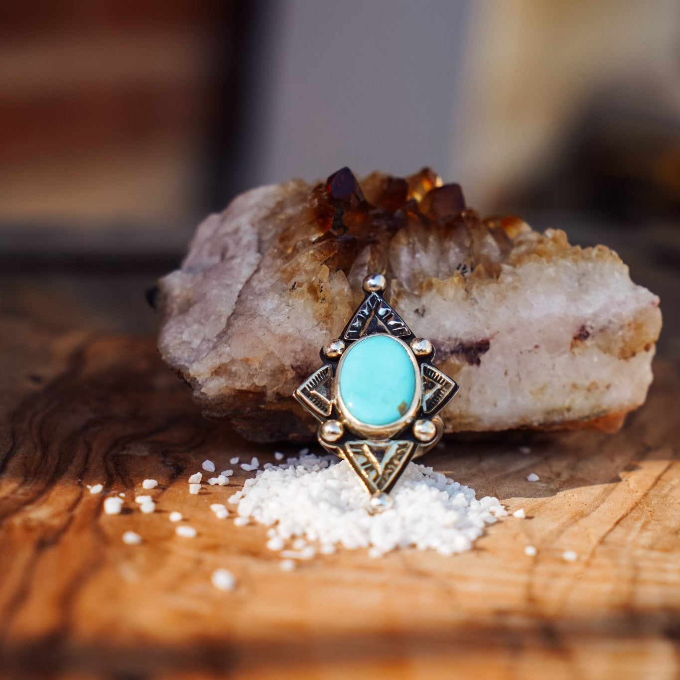 The Venus Ring in Campitos Turquoise (Size 9) - Golden Road Crafted