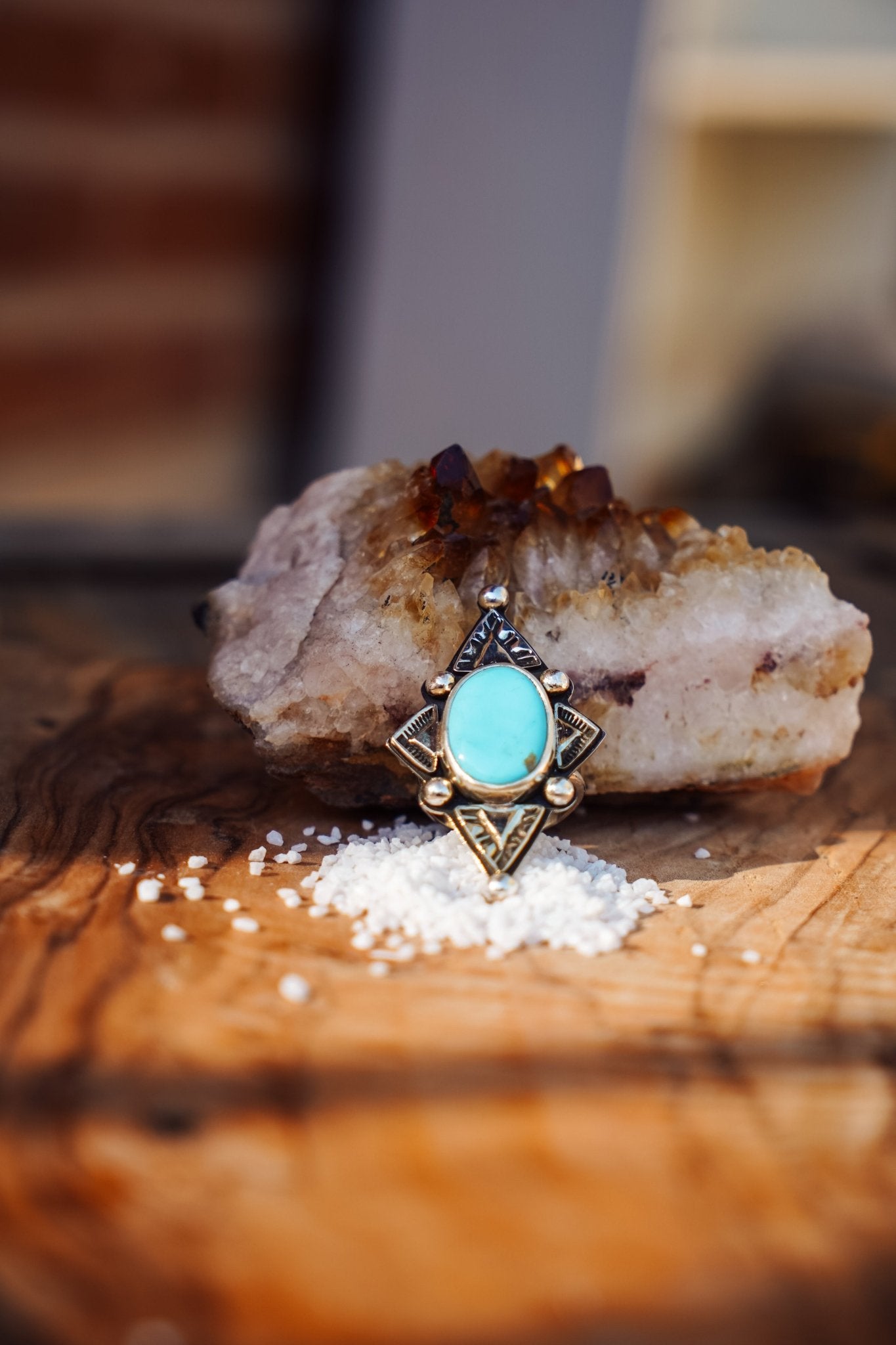 The Venus Ring in Campitos Turquoise (Size 9) - Golden Road Crafted
