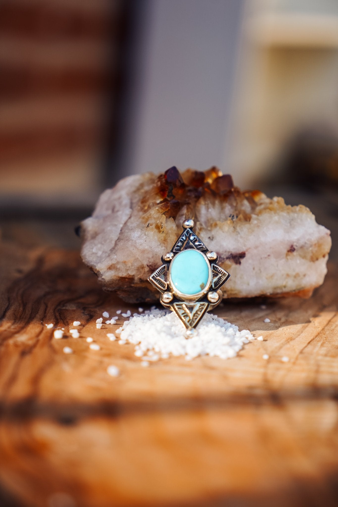 The Venus Ring in Campitos Turquoise (Size 9) - Golden Road Crafted