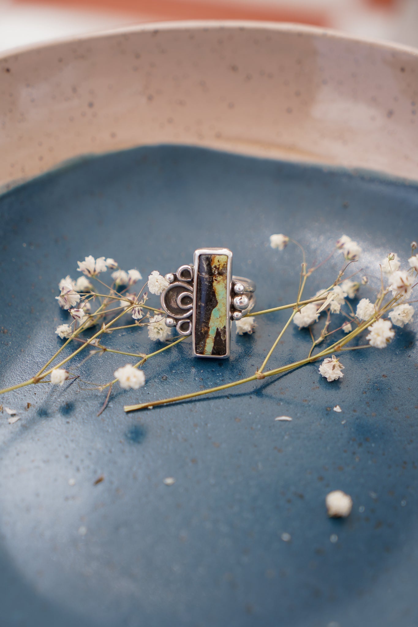 The Vitalis Ring in Blackjack Turquoise (Size 9) - Golden Road Crafted