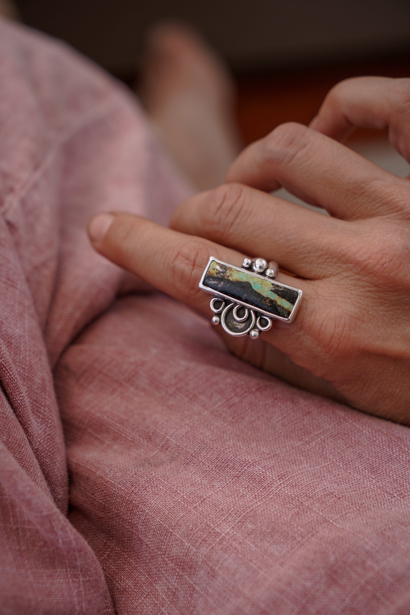 The Vitalis Ring in Blackjack Turquoise (Size 9) - Golden Road Crafted