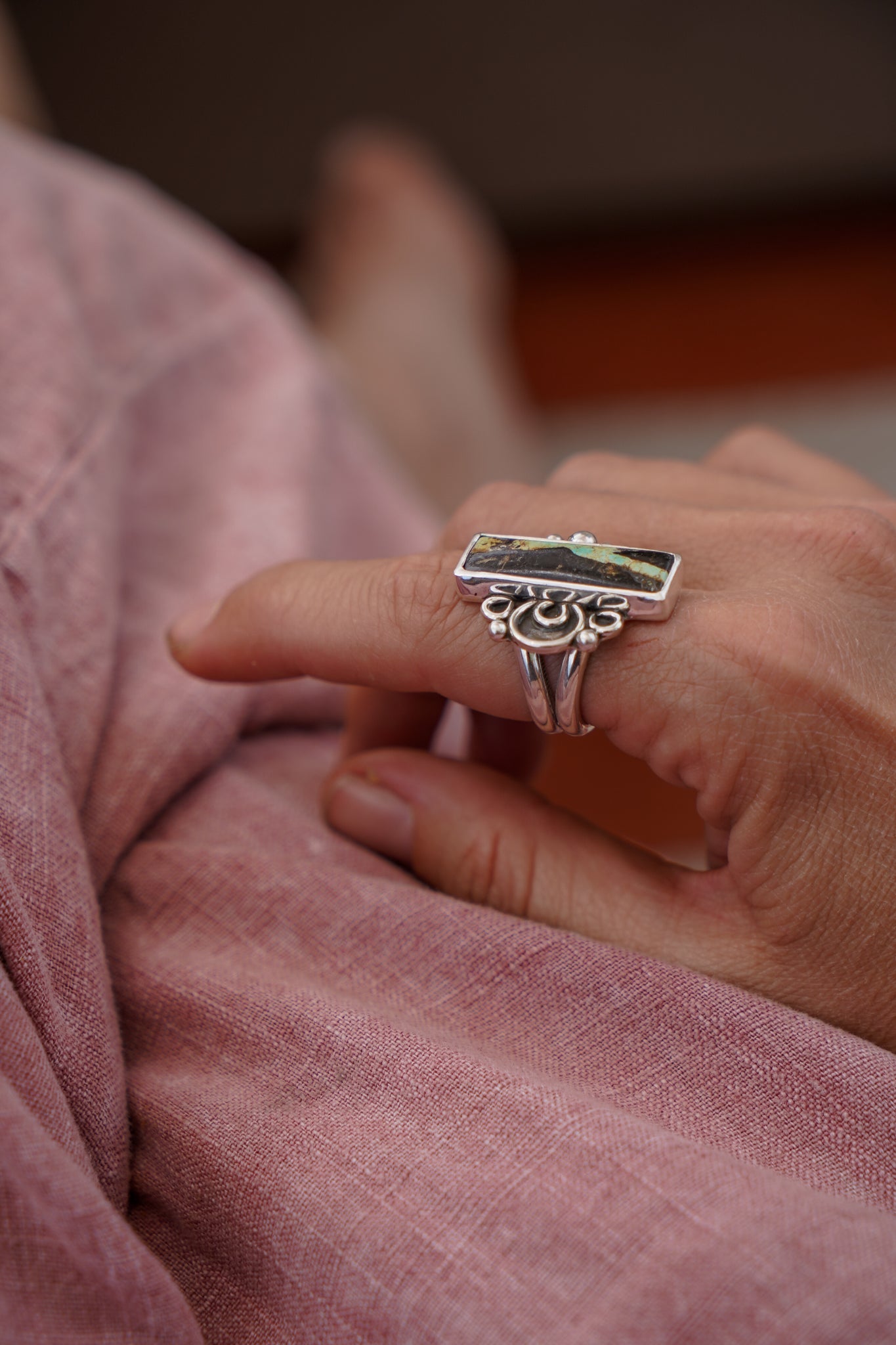 The Vitalis Ring in Blackjack Turquoise (Size 9) - Golden Road Crafted