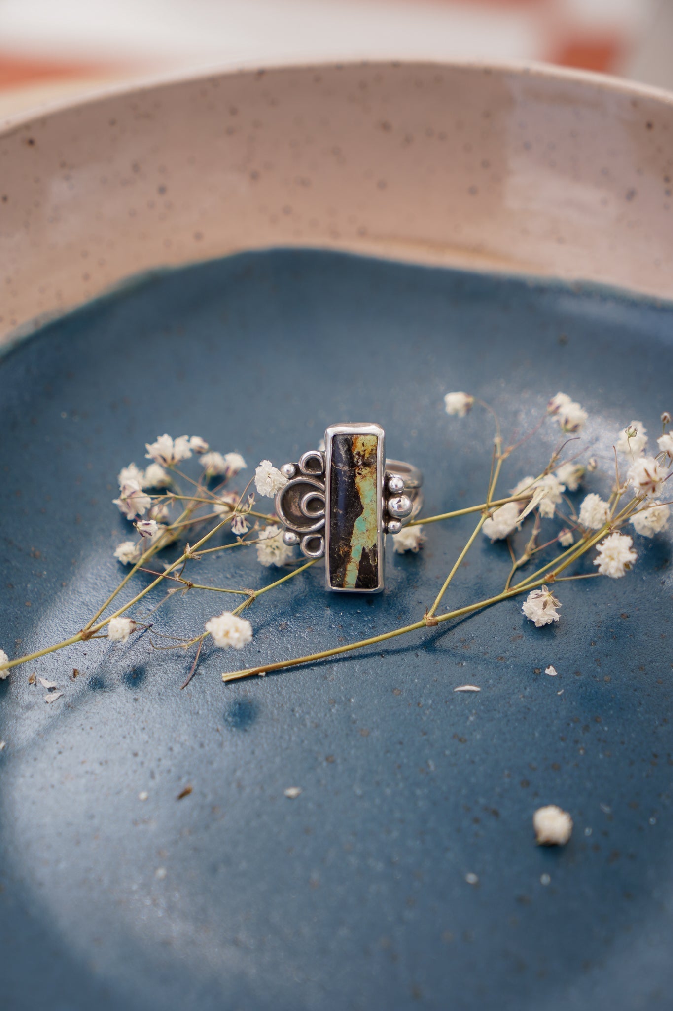 The Vitalis Ring in Blackjack Turquoise (Size 9) - Golden Road Crafted