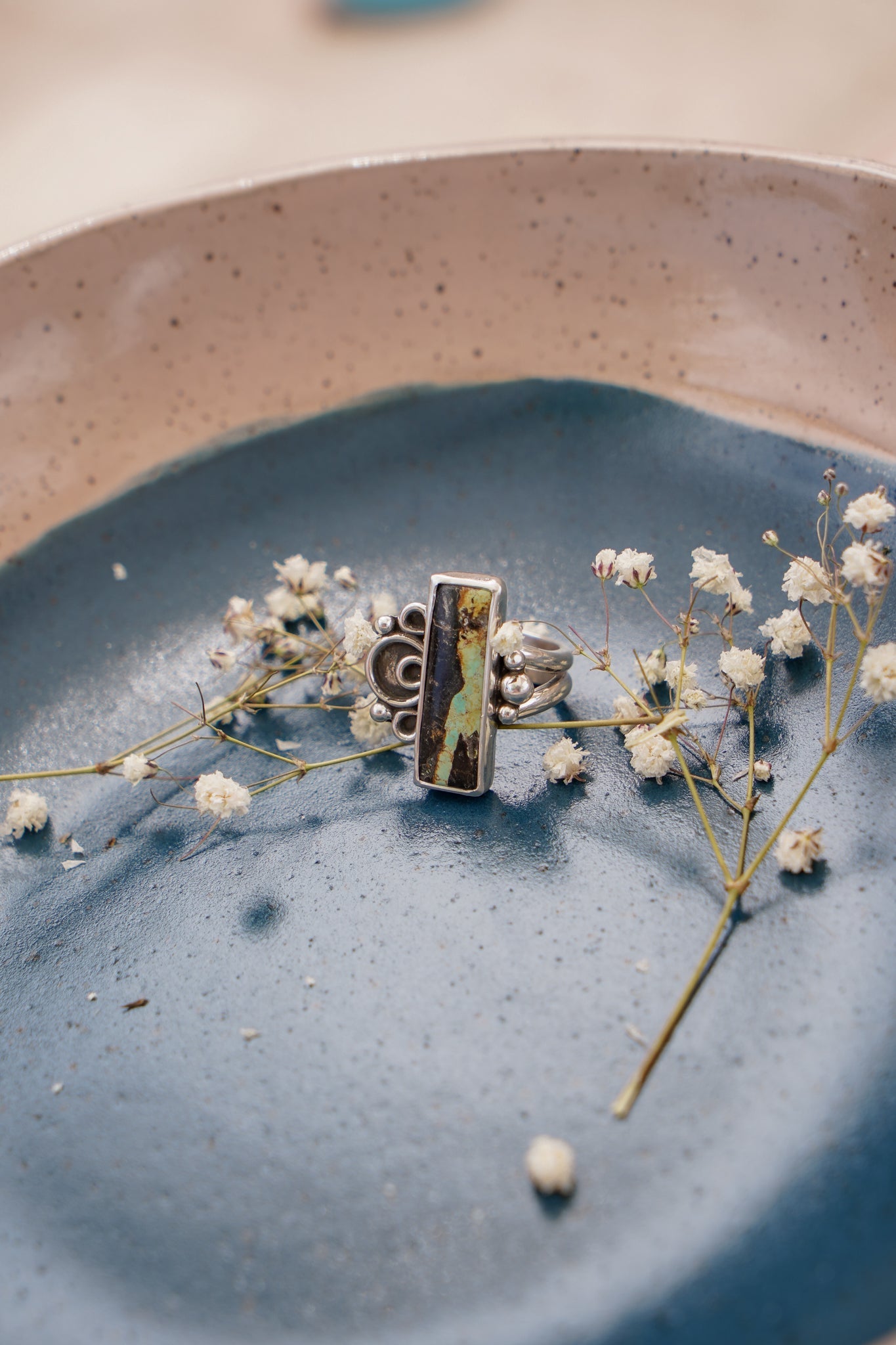 The Vitalis Ring in Blackjack Turquoise (Size 9) - Golden Road Crafted