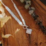 Toggle Necklace in Lace Agate, Aquamarine, & White Mother of Pearl - Golden Road Crafted
