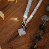 Toggle Necklace in Lace Agate, Aquamarine, & White Mother of Pearl - Golden Road Crafted