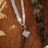 Toggle Necklace in Lace Agate, Aquamarine, & White Mother of Pearl - Golden Road Crafted