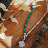 Toggle Necklace in Lace Agate with Turquoise & Freshwater Pearl Beads - Golden Road Crafted