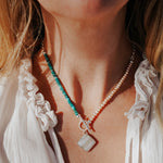 Toggle Necklace in Lace Agate with Turquoise & Freshwater Pearl Beads - Golden Road Crafted