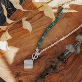 Toggle Necklace in Lace Agate with Turquoise & Freshwater Pearl Beads - Golden Road Crafted