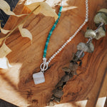 Toggle Necklace in Lace Agate with Turquoise & Freshwater Pearl Beads - Golden Road Crafted