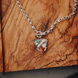 Toggle Necklace in Spiny Oyster with Kingman Turquoise - Golden Road Crafted