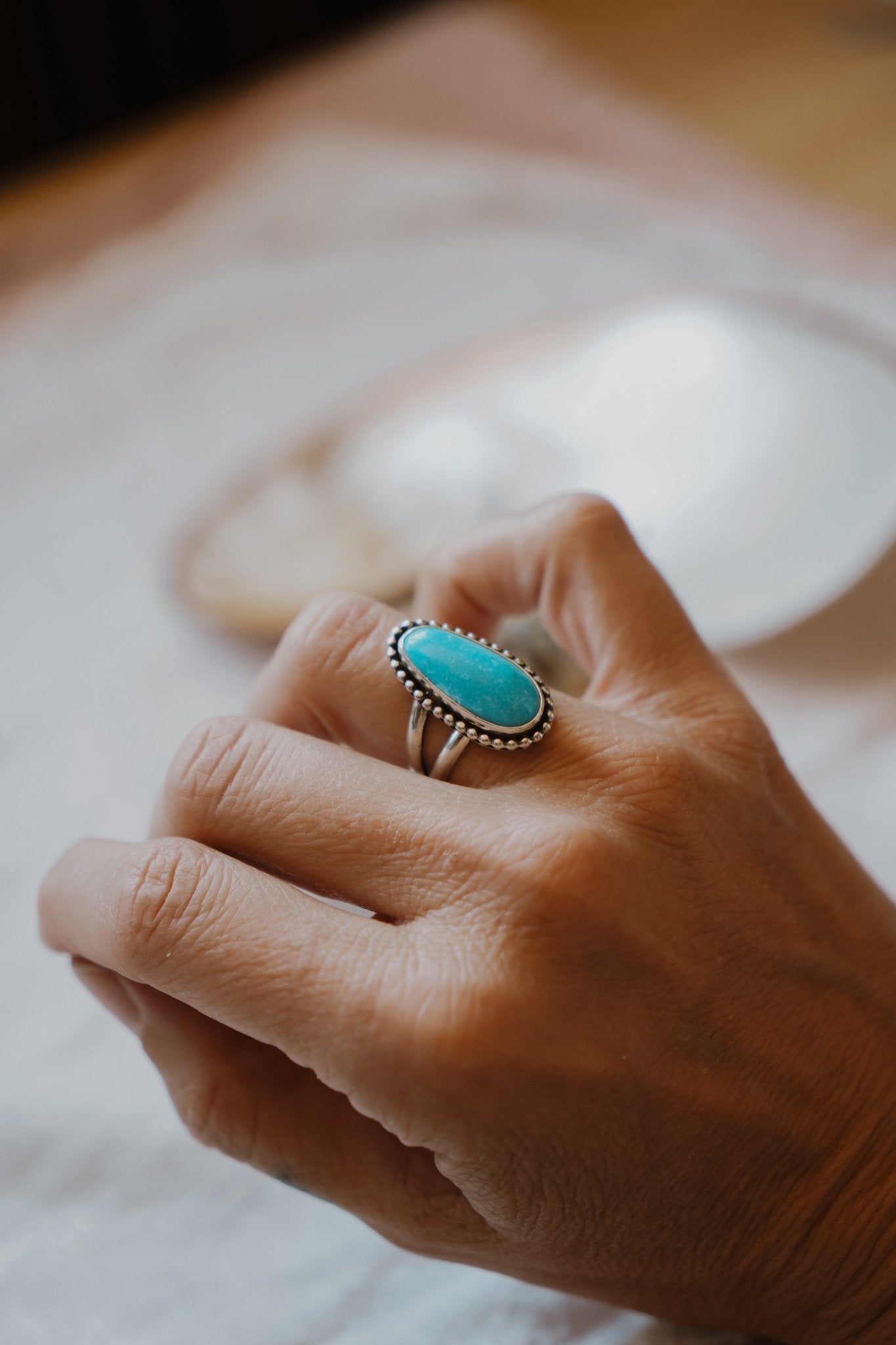 Traveler Ring in Hubei Turquoise (Size 7.5) - Golden Road Crafted