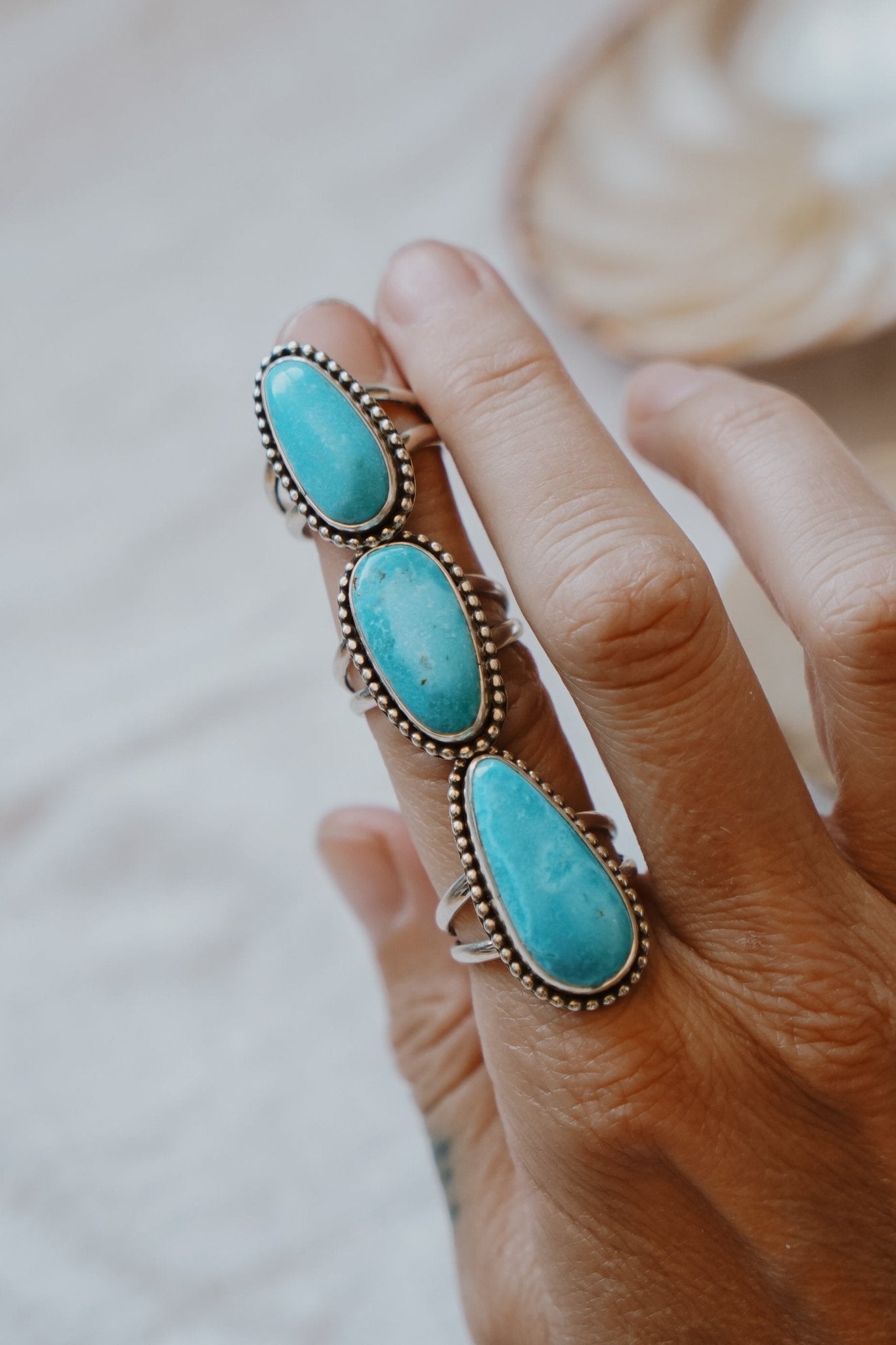 Traveler Ring in Hubei Turquoise (Size 7.5) - Golden Road Crafted