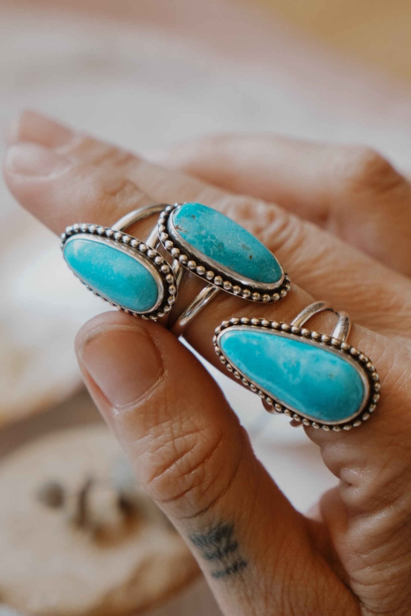 Traveler Ring in Hubei Turquoise (Size 7.5) - Golden Road Crafted