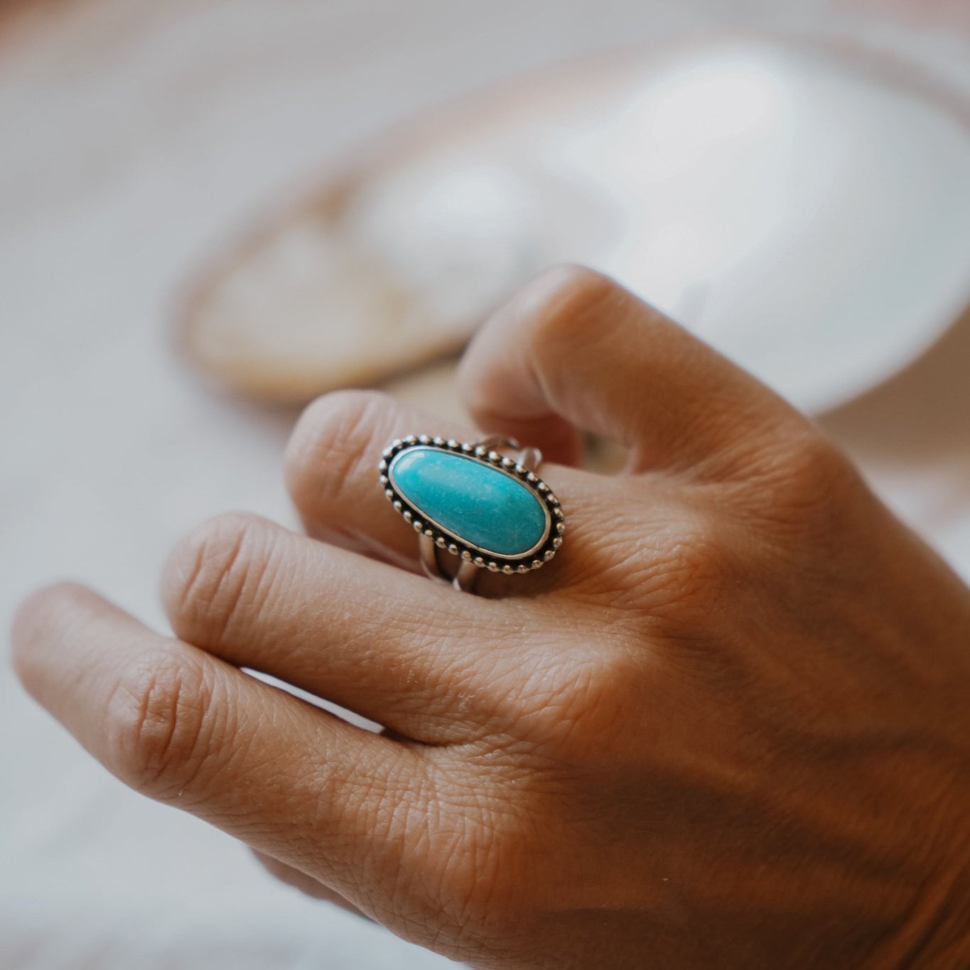 Traveler Ring in Hubei Turquoise (Size 7.5) - Golden Road Crafted
