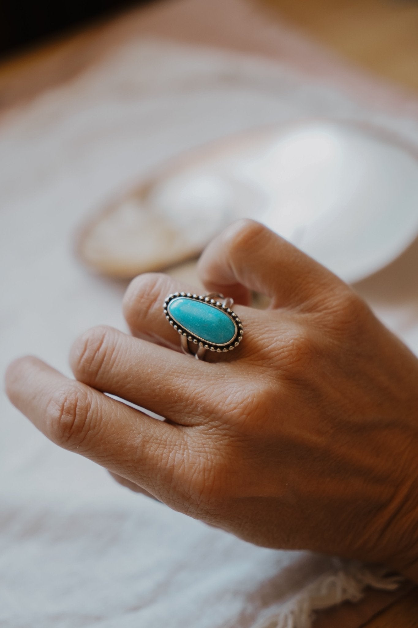 Traveler Ring in Hubei Turquoise (Size 7.5) - Golden Road Crafted