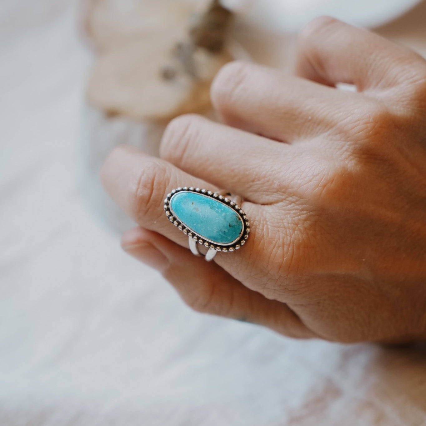 Traveler Ring in Hubei Turquoise (Size 8) - Golden Road Crafted
