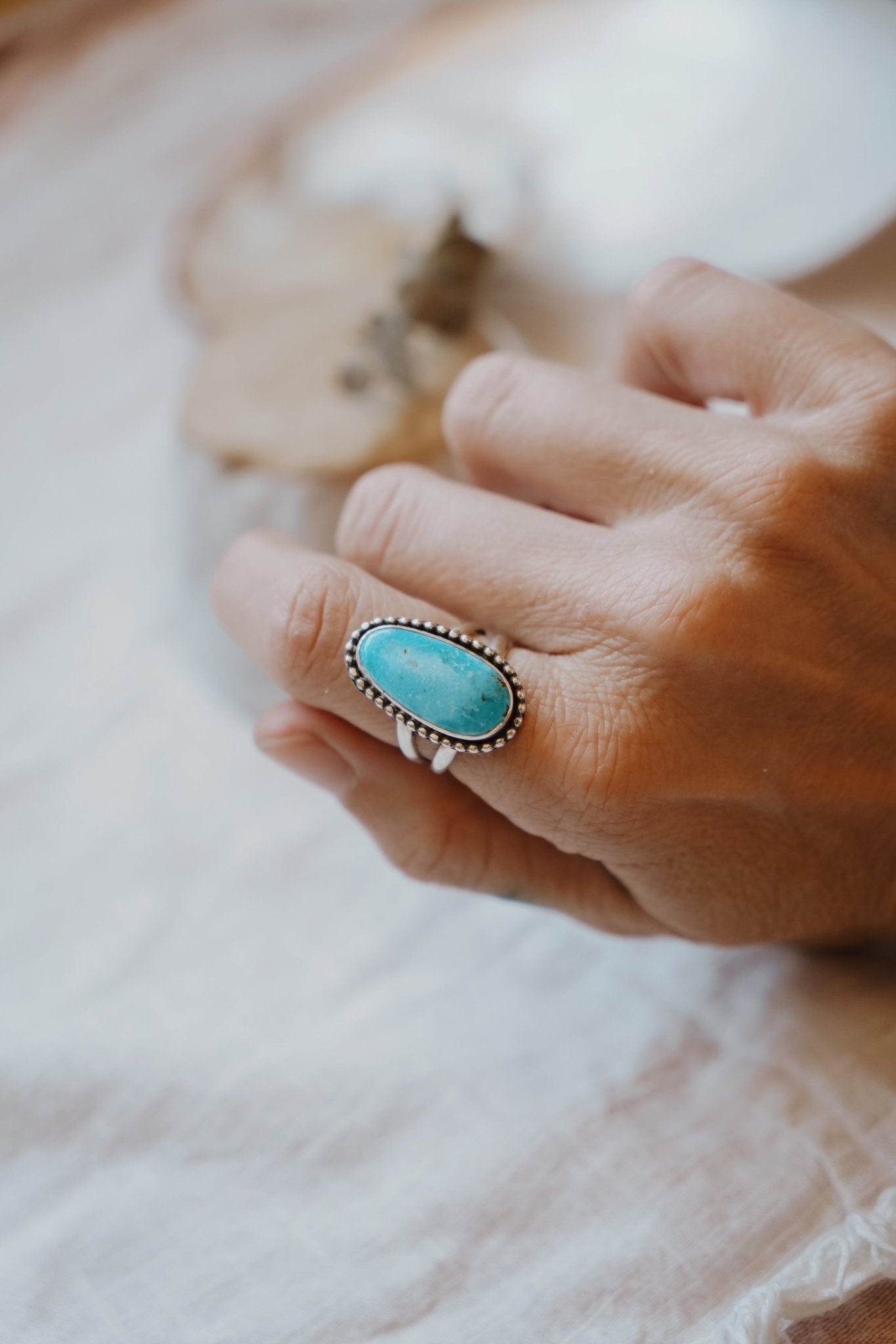 Traveler Ring in Hubei Turquoise (Size 8) - Golden Road Crafted