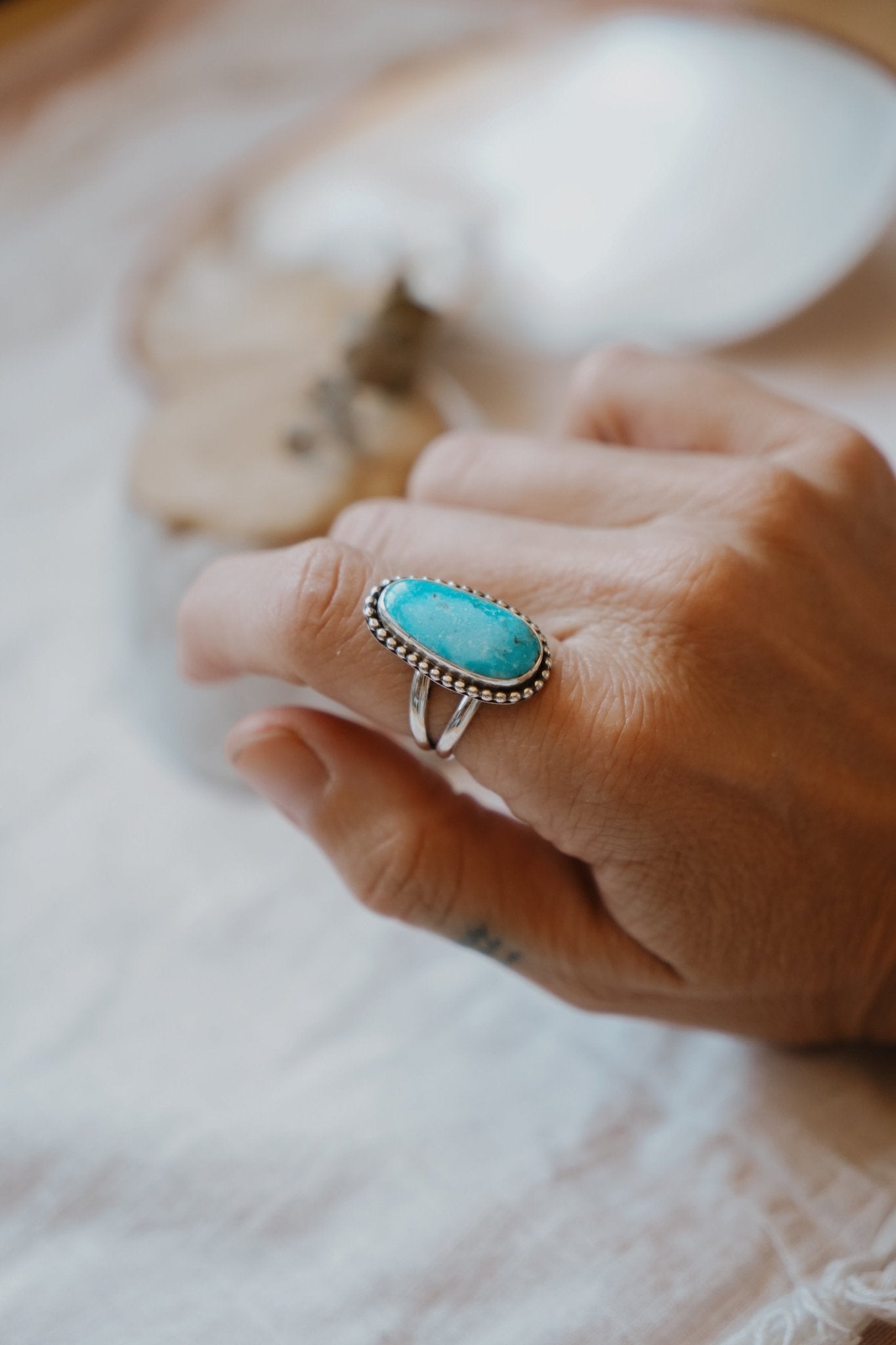 Traveler Ring in Hubei Turquoise (Size 8) - Golden Road Crafted