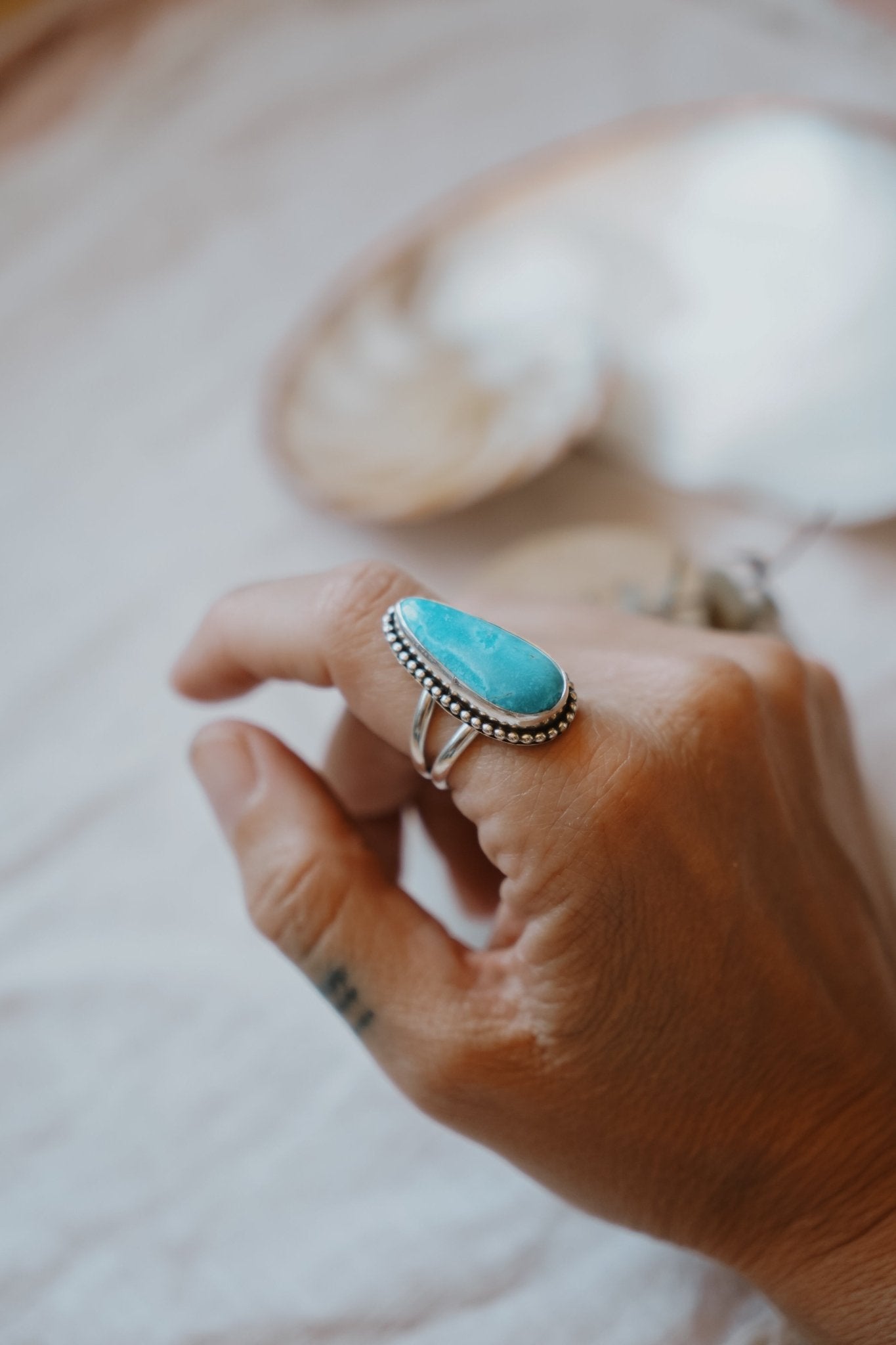 Traveler Ring in Hubei Turquoise (Size 9.5) - Golden Road Crafted
