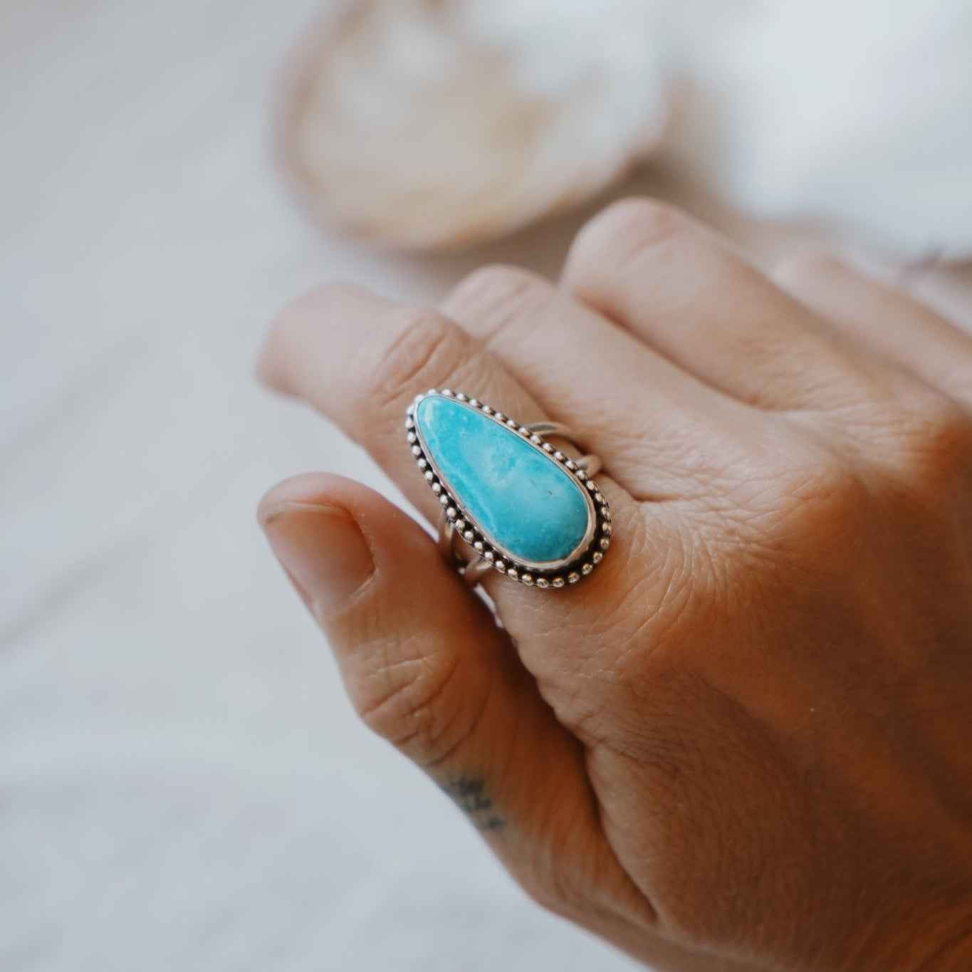 Traveler Ring in Hubei Turquoise (Size 9.5) - Golden Road Crafted