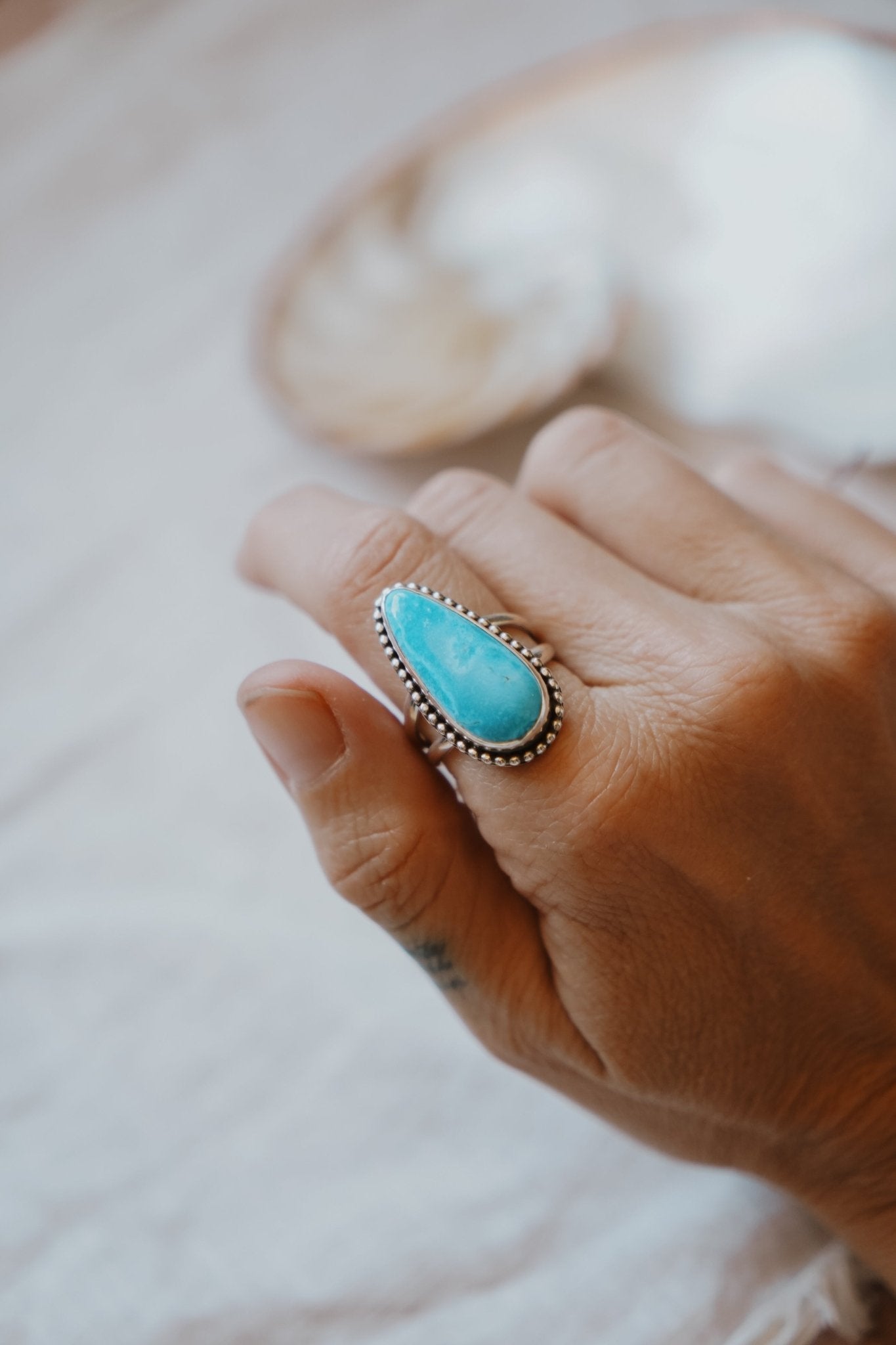Traveler Ring in Hubei Turquoise (Size 9.5) - Golden Road Crafted