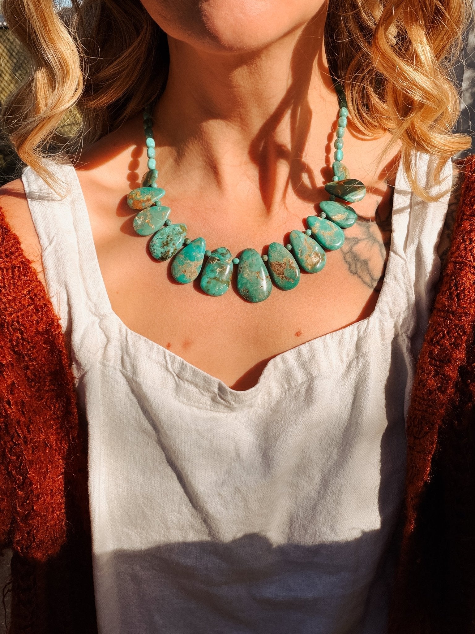 Turquoise Bead Necklace - Golden Road Crafted