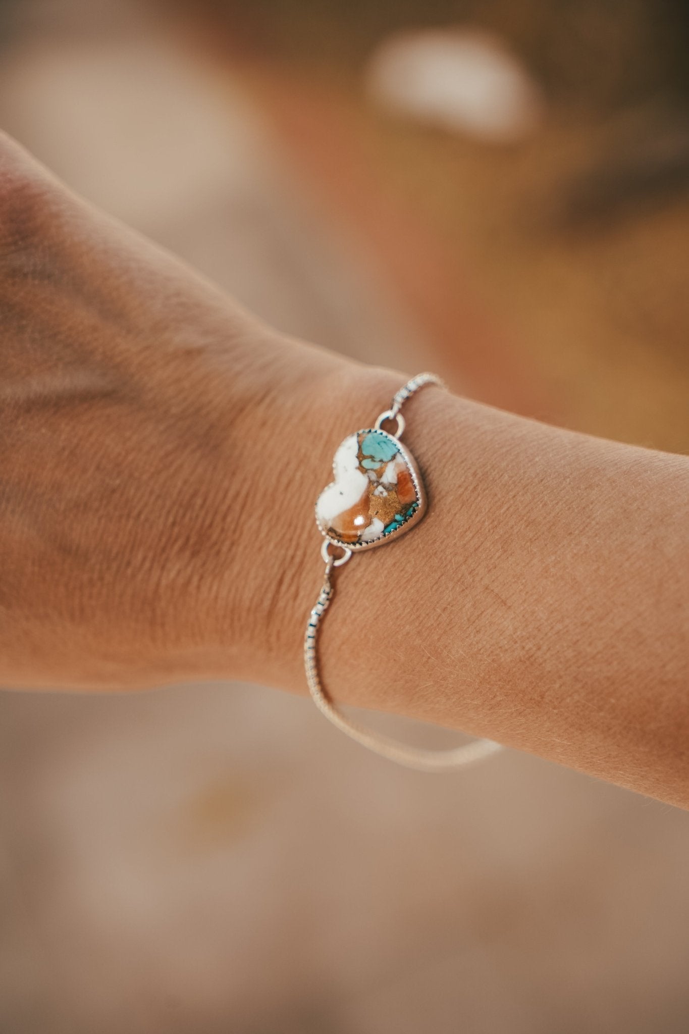 Turquoise Lovers Bracelet in White Buffalo, Spiny Oyster, & Kingman Turquoise - Golden Road Crafted