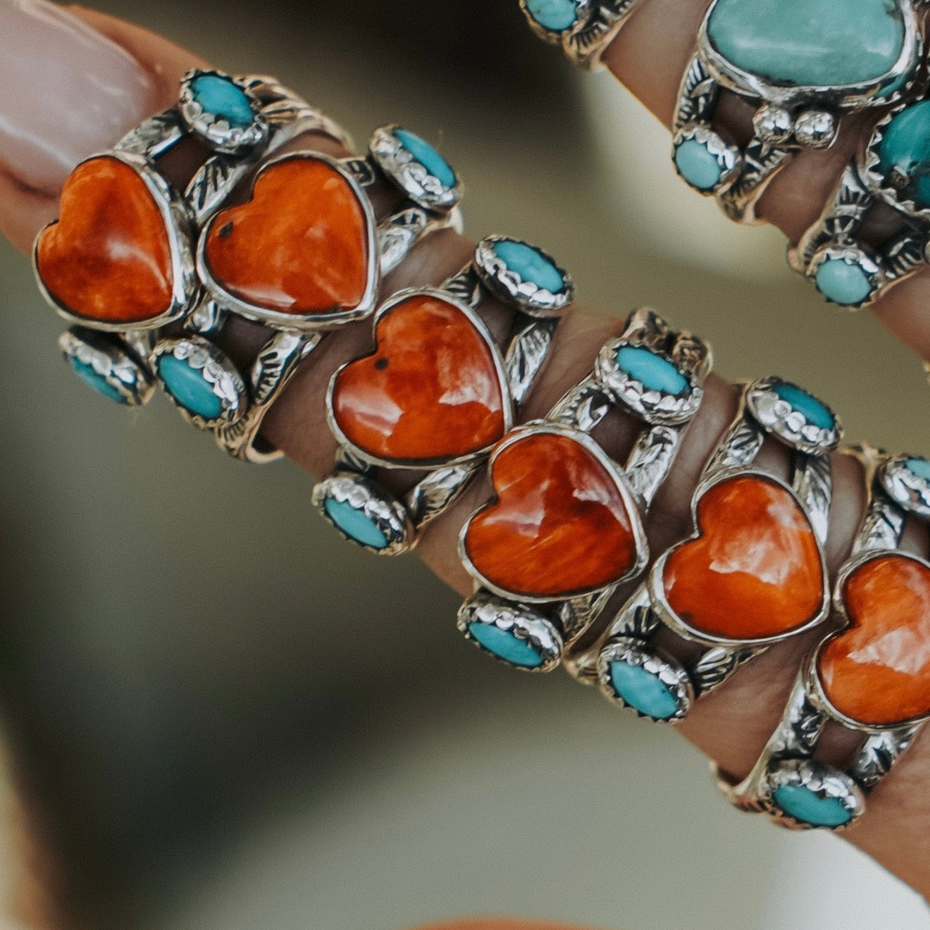 Turquoise Lovers Ring Spiny Oyster & Morenci Turquoise - Golden Road Crafted