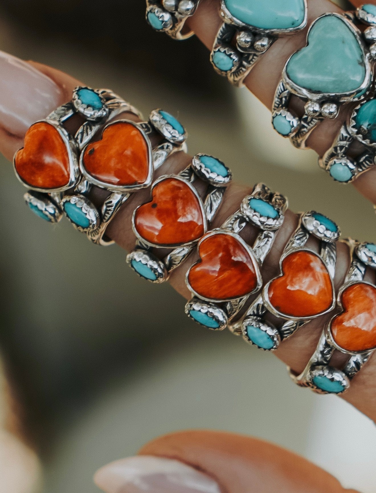 Turquoise Lovers Ring Spiny Oyster & Morenci Turquoise - Golden Road Crafted
