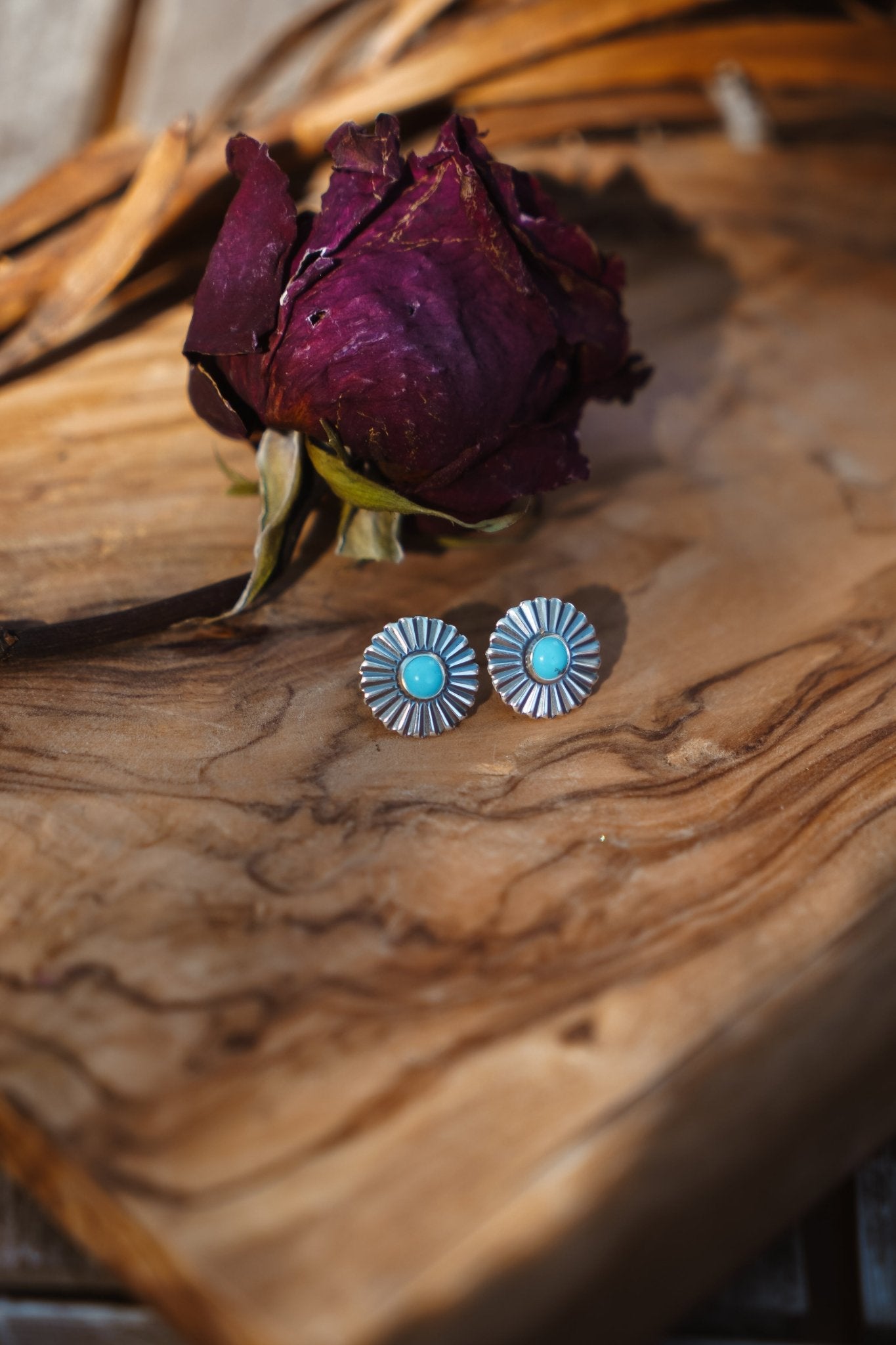 Turquoise Petal Studs - Golden Road Crafted
