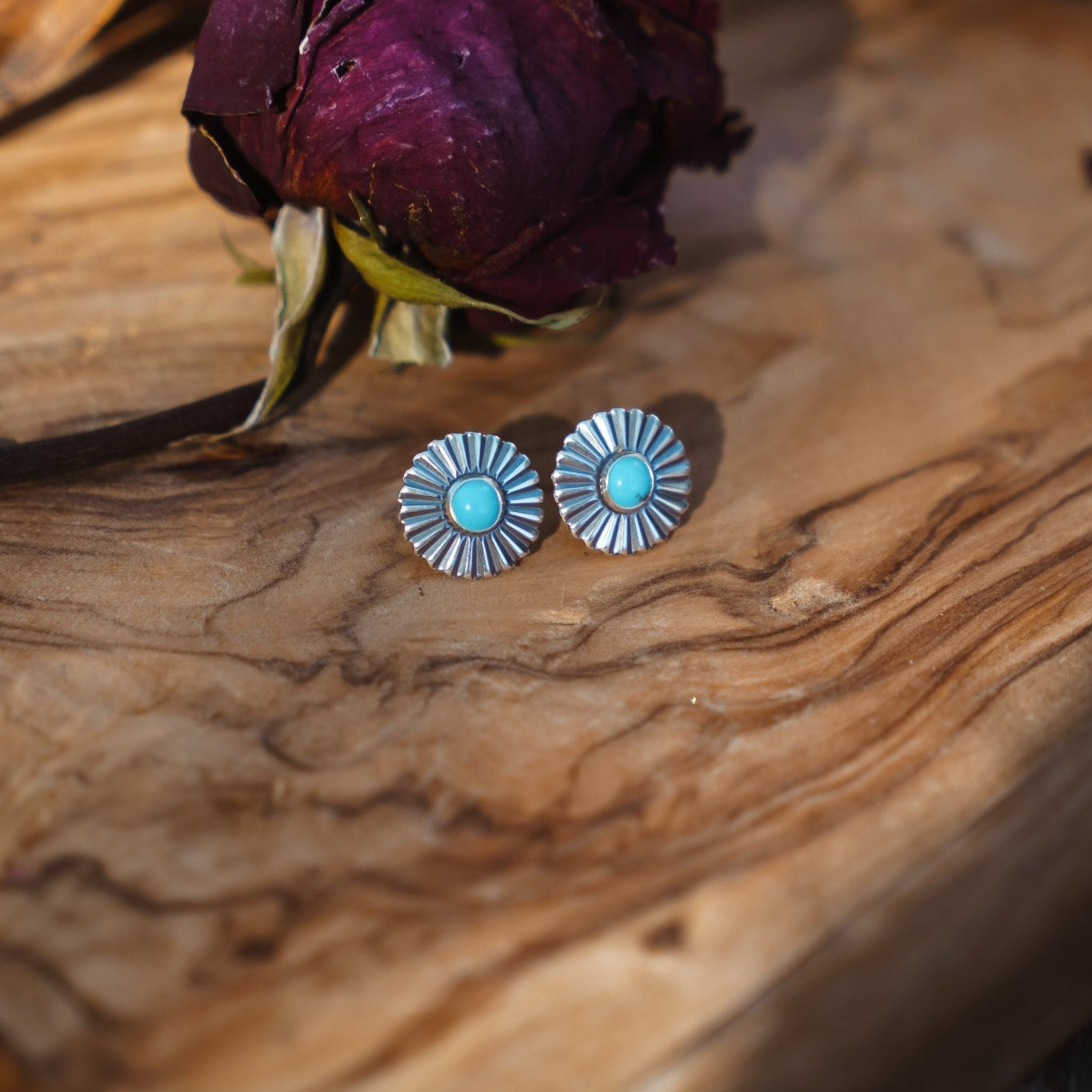 Turquoise Petal Studs - Golden Road Crafted