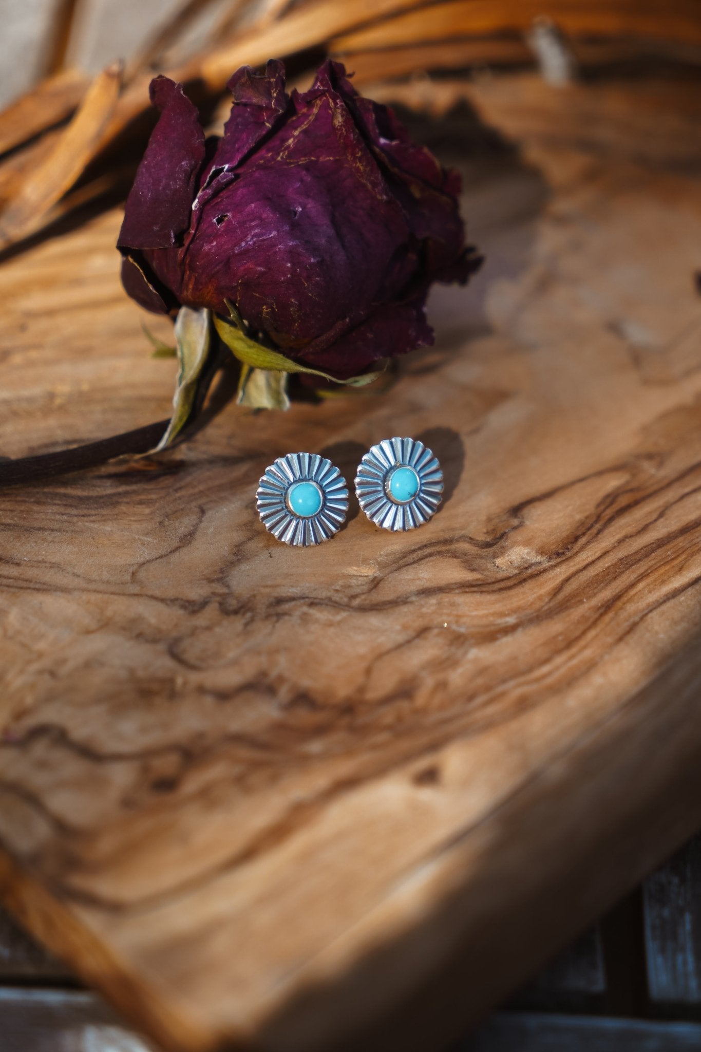 Turquoise Petal Studs - Golden Road Crafted