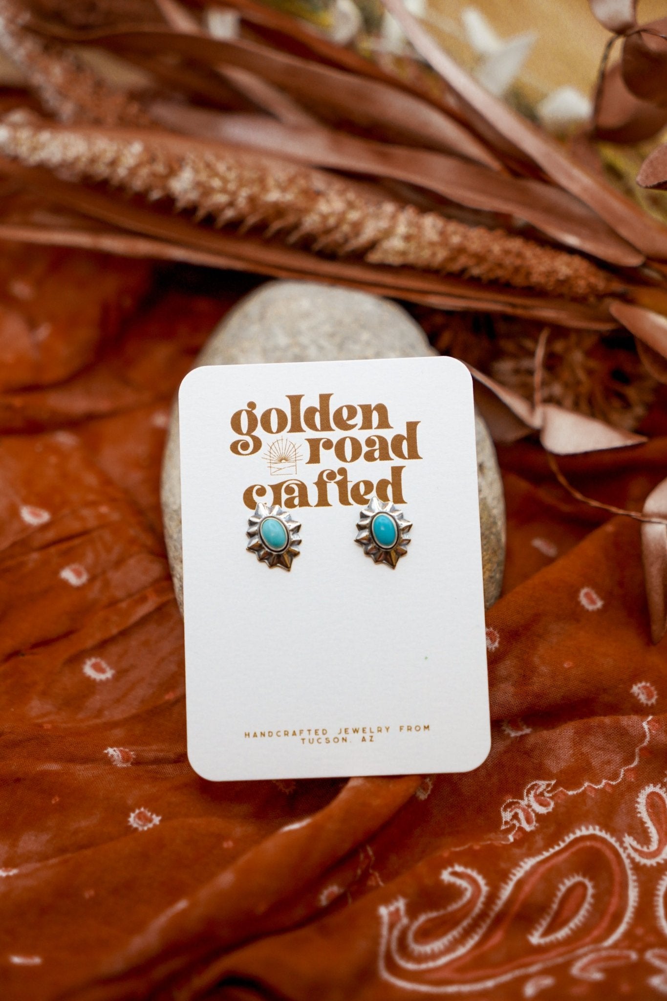 Turquoise Stud Earrings - Golden Road Crafted
