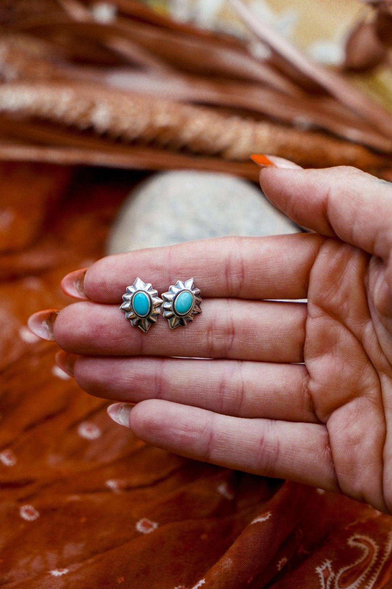 Turquoise Stud Earrings - Golden Road Crafted