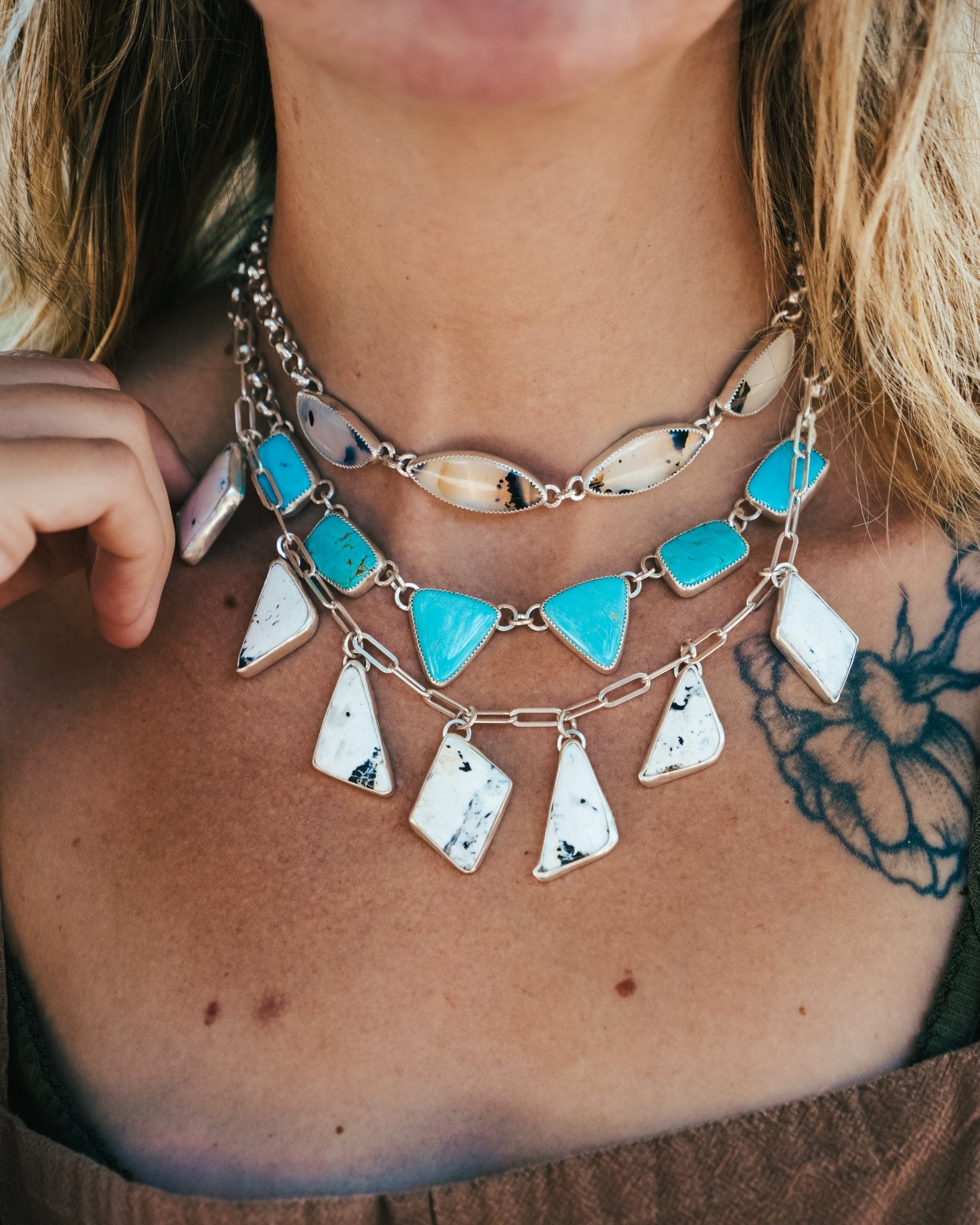 Tyrone Turquoise Charm Necklace - Golden Road Crafted