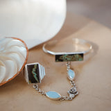 Ventana Handchain in Blackjack Turquoise + Sterling Opal (Adjustable Ring Size) - Golden Road Crafted