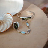Ventana Handchain in Blackjack Turquoise + Sterling Opal (Adjustable Ring Size) - Golden Road Crafted
