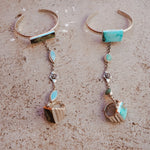Ventana Handchain in Blackjack Turquoise + Sterling Opal (Adjustable Ring Size) - Golden Road Crafted