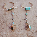 Ventana Handchain in Blackjack Turquoise + Sterling Opal (Adjustable Ring Size) - Golden Road Crafted