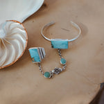 Ventana Handchain in Kingman + Hubei Turquoise (Adjustable Ring Size) - Golden Road Crafted