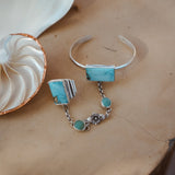 Ventana Handchain in Kingman + Hubei Turquoise (Adjustable Ring Size) - Golden Road Crafted