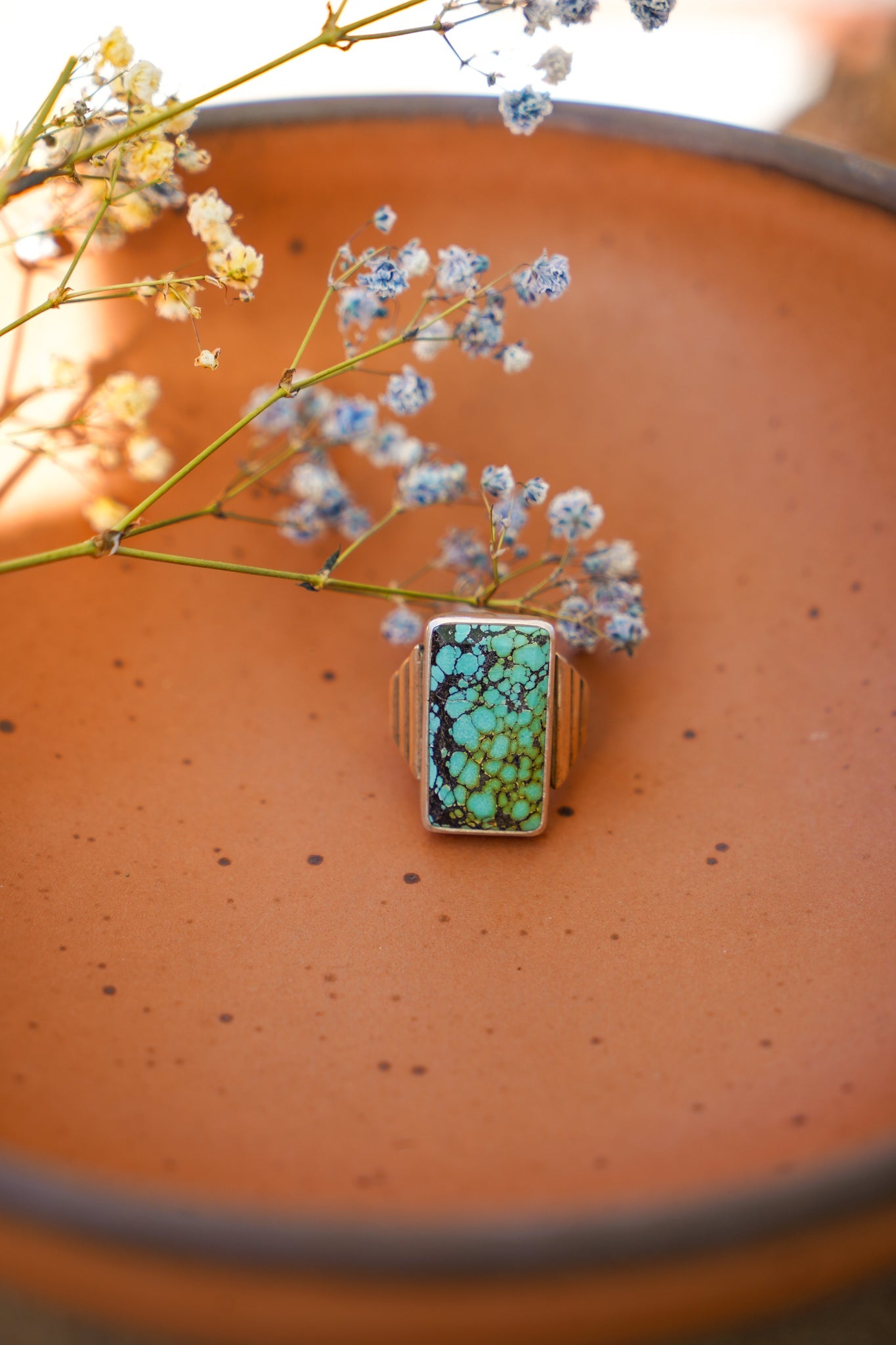 Ventana Ring in Hubei Turquoise (Size 6.5) - Golden Road Crafted