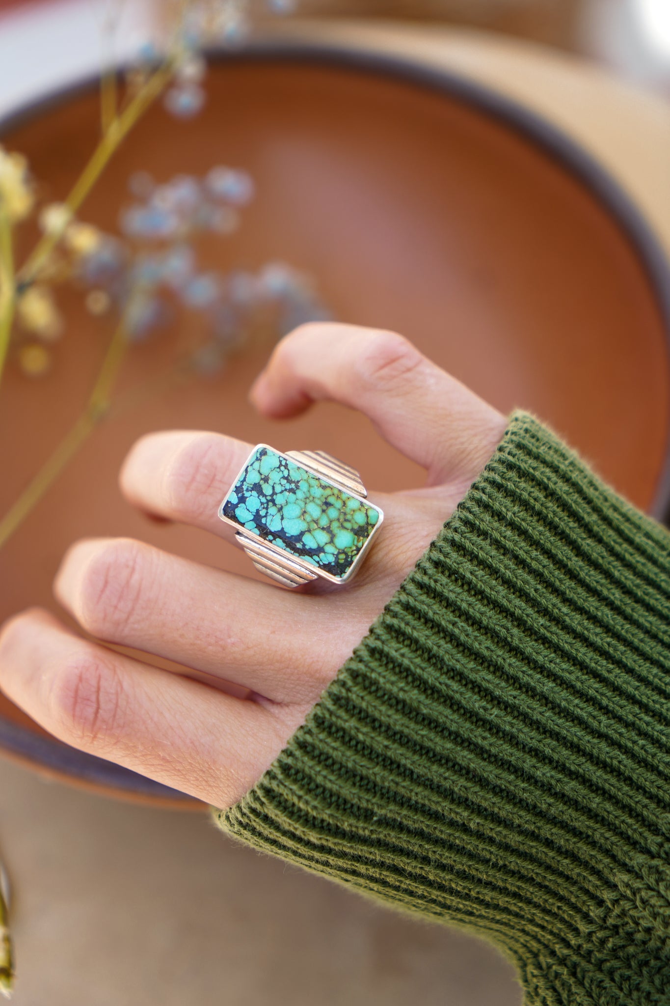 Ventana Ring in Hubei Turquoise (Size 6.5) - Golden Road Crafted